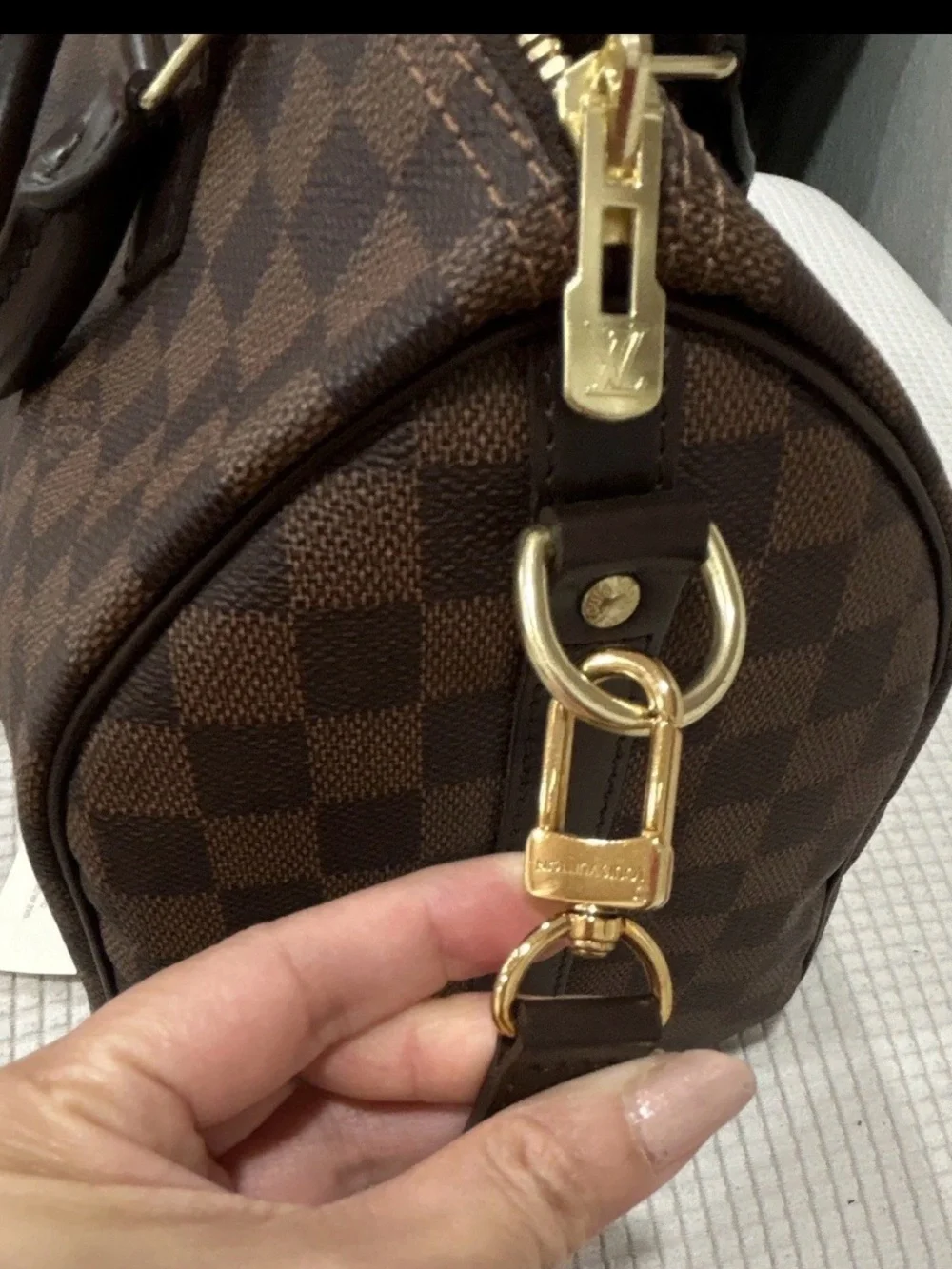 Authentic Louis Vuitton Speedy 30 Bandouliere Duffel Bag with Gold Hardware